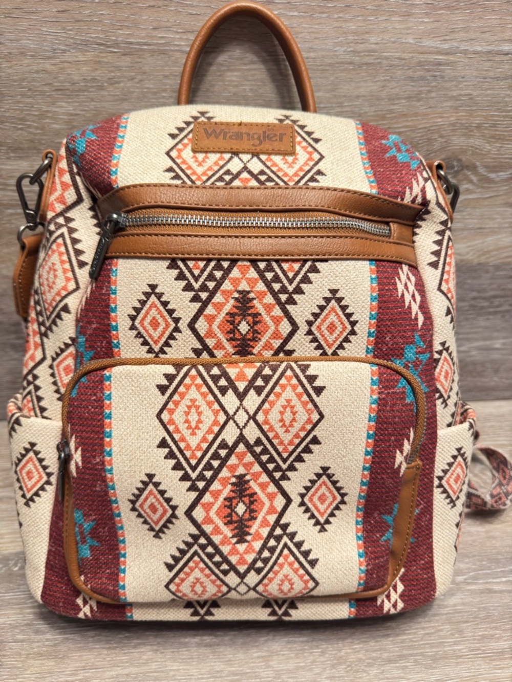 Wrangler Aztec Print Backpack/Crossbody -Brown